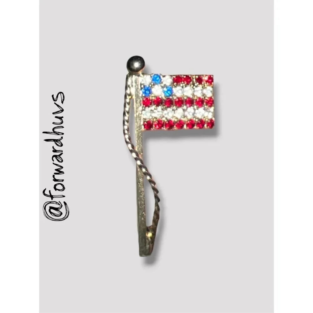 American Flag Brooch with Rhinestones
